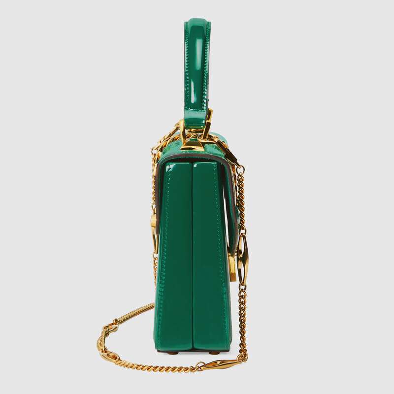 Gucci Sylvie 1969 Patent Leather Mini Top Handle Bag Shoulder Bag 589479 Green